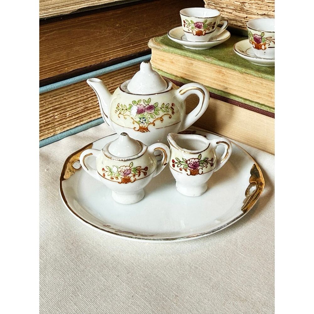 Vintage Empress Mini Tea Set • 9 Pieces • Floral • Gold Trim